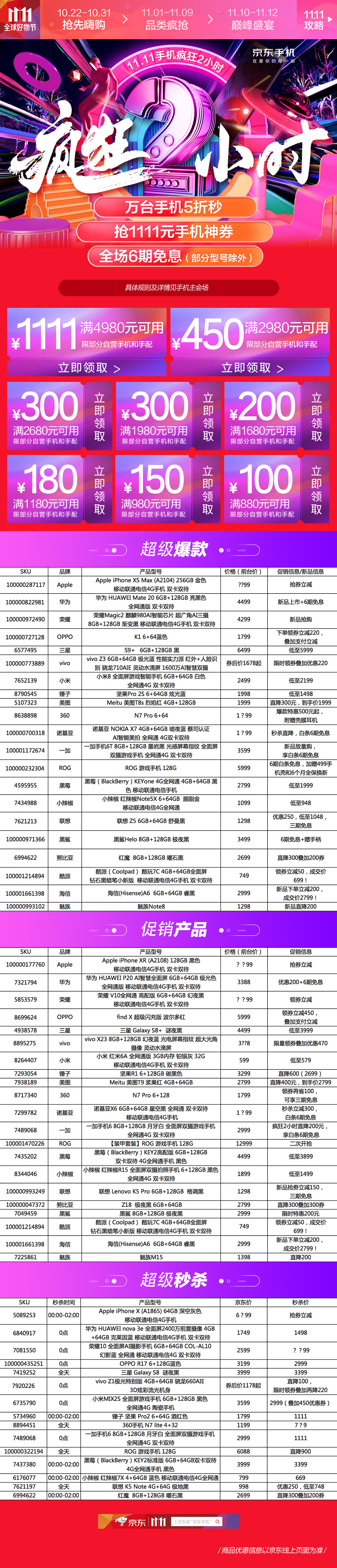 京東雙11瘋狂2小時 萬臺手機5折秒殺